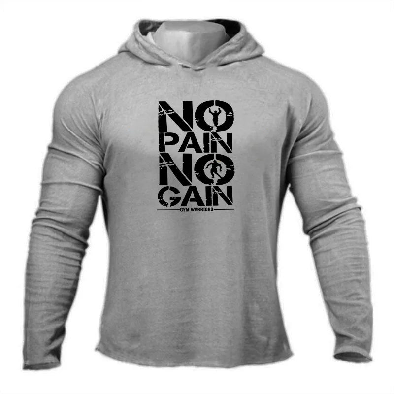 Gym Sport Workout Muscle Clothing Mens Running Long Sleeve Cotton T-Shirts Fitness Hooded Shirts Bodybuilding Slim Fit Hoodie