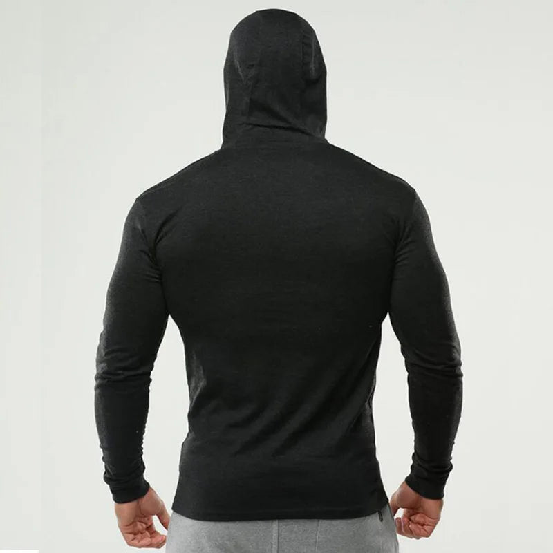 Gym Sport Workout Muscle Clothing Mens Running Long Sleeve Cotton T-Shirts Fitness Hooded Shirts Bodybuilding Slim Fit Hoodie