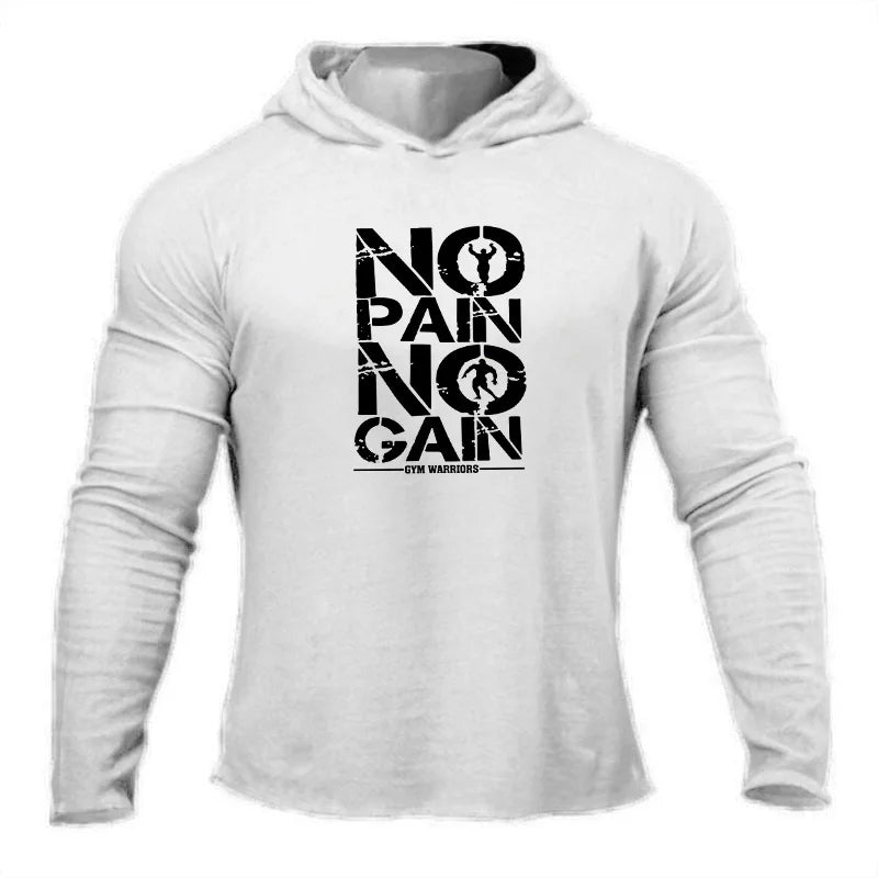 Gym Sport Workout Muscle Clothing Mens Running Long Sleeve Cotton T-Shirts Fitness Hooded Shirts Bodybuilding Slim Fit Hoodie