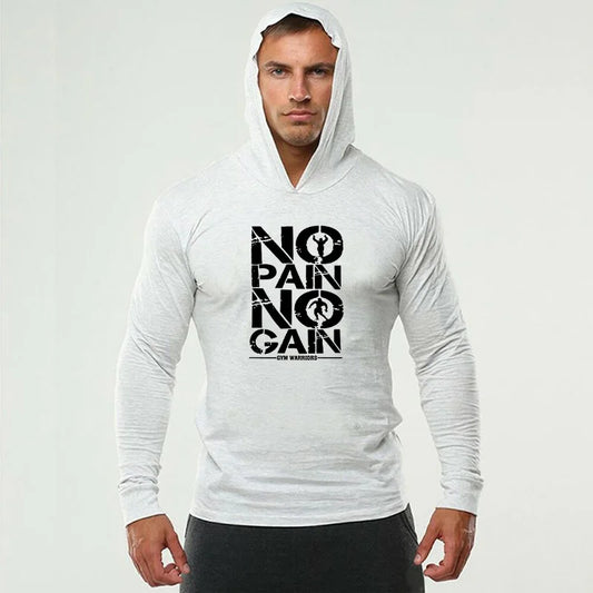 Gym Sport Workout Muscle Clothing Mens Running Long Sleeve Cotton T-Shirts Fitness Hooded Shirts Bodybuilding Slim Fit Hoodie