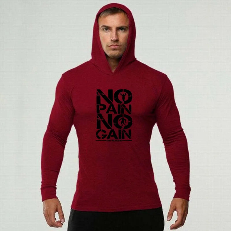 Gym Sport Workout Muscle Clothing Mens Running Long Sleeve Cotton T-Shirts Fitness Hooded Shirts Bodybuilding Slim Fit Hoodie