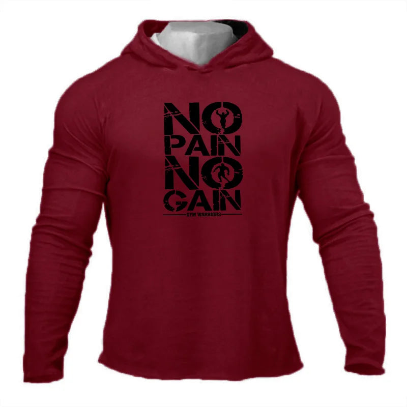 Gym Sport Workout Muscle Clothing Mens Running Long Sleeve Cotton T-Shirts Fitness Hooded Shirts Bodybuilding Slim Fit Hoodie